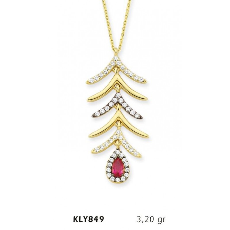 14 Ayar Altın Kırmızı Damla Taşlı Kolye KLY849 14 Ayar Altın Kırmızı Damla Taşlı Kolye KLY849