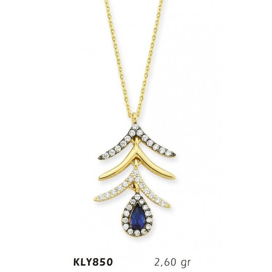 14 Ayar Altın Mavi Damla Taşlı Kolye KLY850
