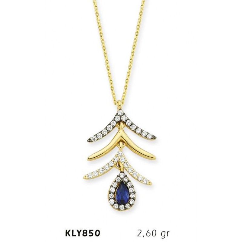 14 Ayar Altın Mavi Damla Taşlı Kolye KLY850 14 Ayar Altın Mavi Damla Taşlı Kolye KLY850
