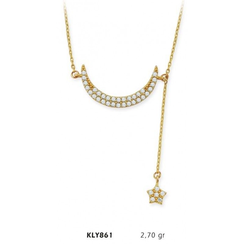 14 Ayar Altın Ay Yıldız Kolye KLY861