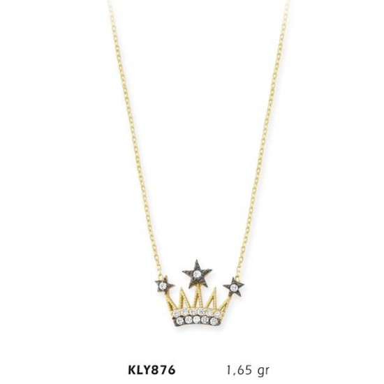 14 Ayar Altın Kral Tacı Kolye KLY876