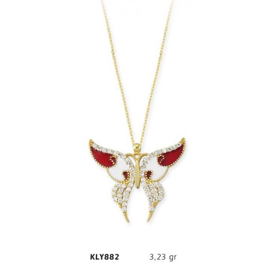 14 Ayar Altın Kırmızı Kelebek Kolye KLY882