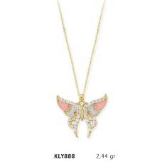 14 Ayar Altın Pembe Kelebek Kolye KLY888