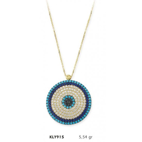 14 Ayar Altın Nazar Boncuğu Kolye KLY915 