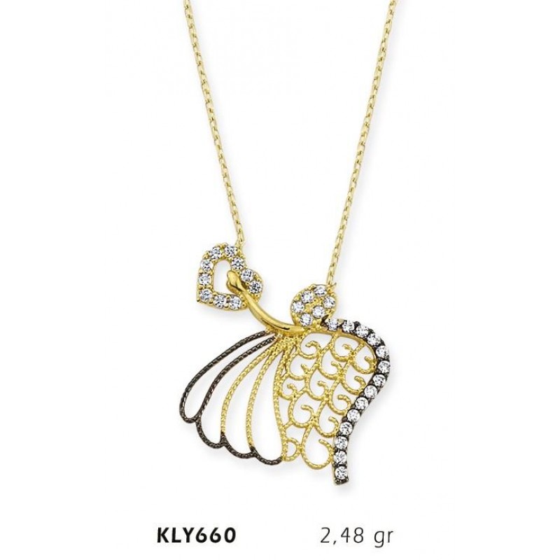 14 Ayar Altın Kalpli Melek Kolye KLY660 14 Ayar Altın Kalpli Melek Kolye KLY660
