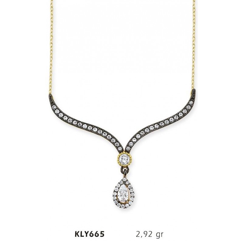 14 Ayar Altın Beyaz Taşlı Fantezi Kolye KLY665 14 Ayar Altın Beyaz Taşlı Fantezi Kolye KLY665