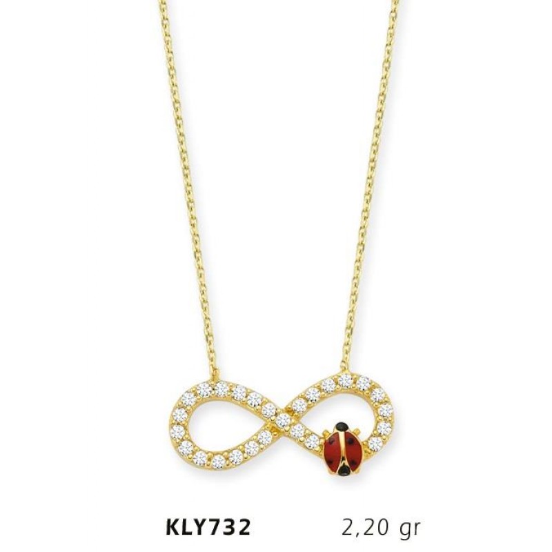 14 Ayar Altın Uğur Böceği Sonsuzluk Kolye KLY732