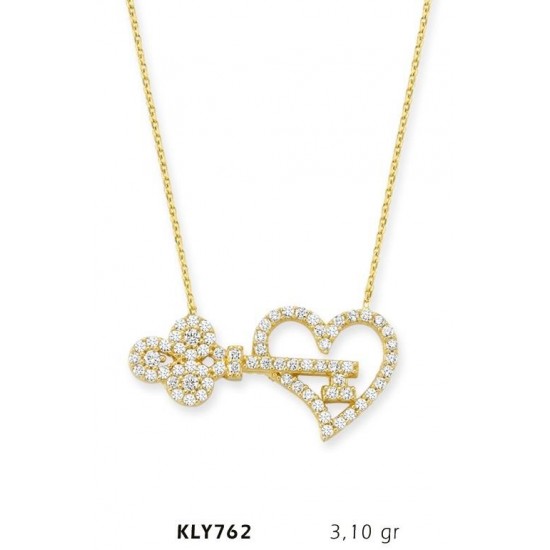 14 Ayar Altın Anahtar & Kalp Kolye KLY762