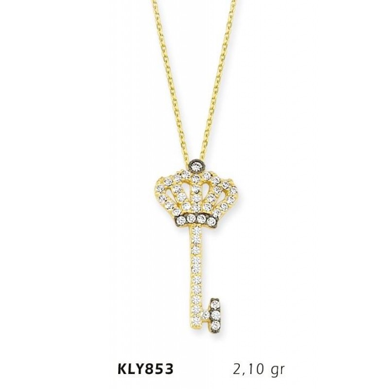 14 Ayar Altın Kral Taçlı Anahtar Kolye KLY853