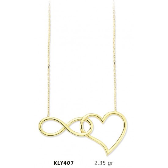 14 Ayar Altın Kalp Sonsuzluk Kolye KLY407