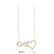 14 Ayar Altın Kalp Sonsuzluk Kolye KLY415