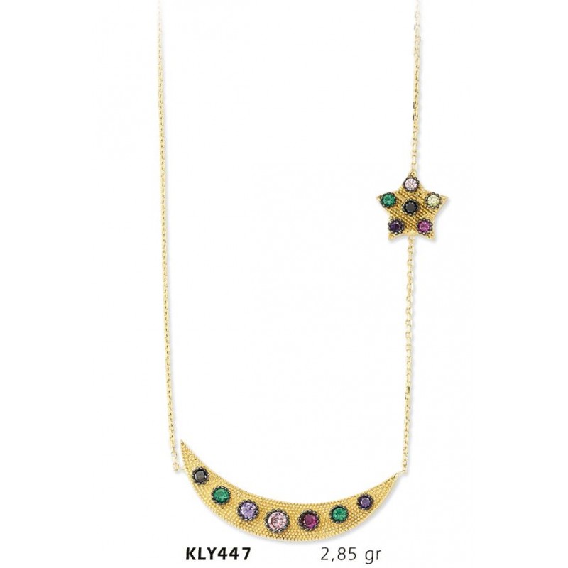 14 Ayar Altın Ay Yıldız Kolye KLY447