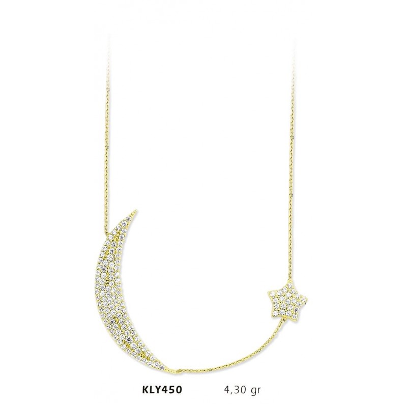 14 Ayar Altın Ay Yıldız Kolye KLY450