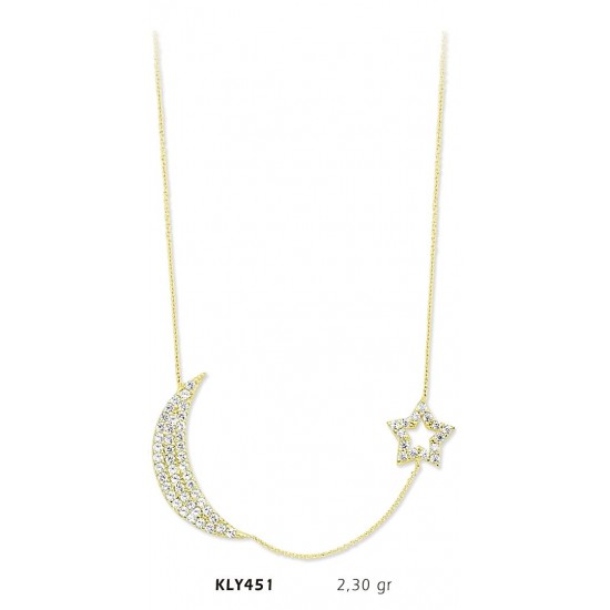 14 Ayar Altın Ay Yıldız Kolye KLY451