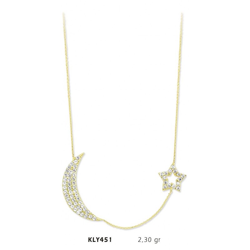 14 Ayar Altın Ay Yıldız Kolye KLY451