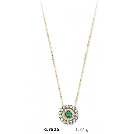 14 Ayar Altın Yeşil Taşlı Kolye KLY526