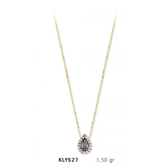 14 Ayar Altın Mor Damlataş Kolye KLY527