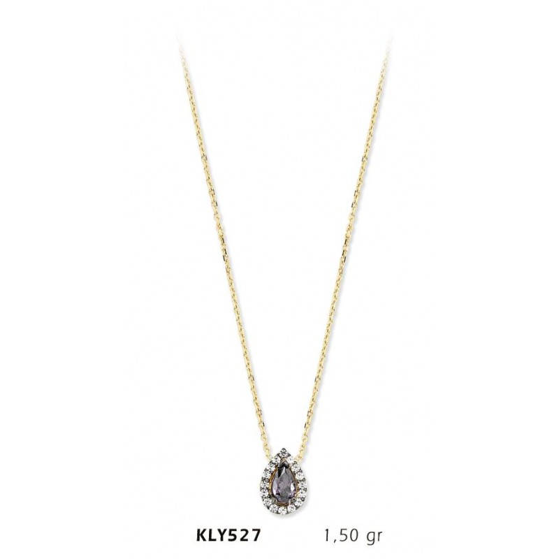 14 Ayar Altın Mor Damlataş Kolye KLY527