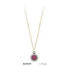 14 Ayar Altın Pembe Taşlı Kolye KLY529