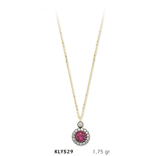 14 Ayar Altın Pembe Taşlı Kolye KLY529