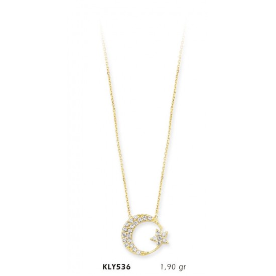 14 Ayar Altın Ay Yıldız Kolye KLY536