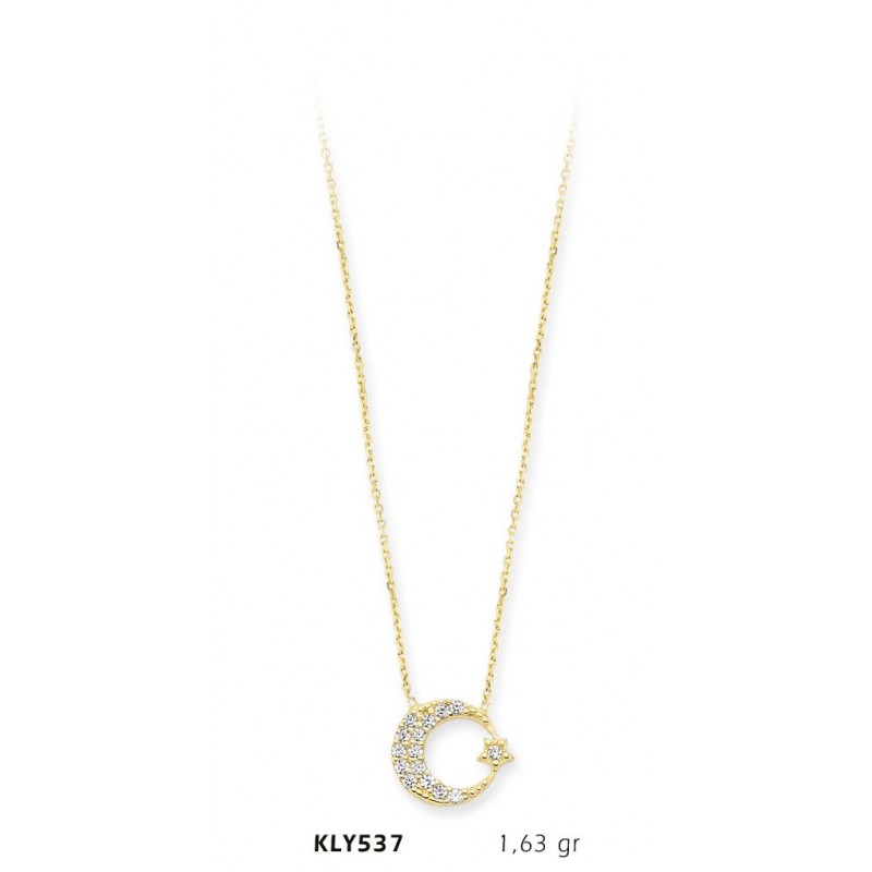 14 Ayar Altın Ay Yıldız Kolye KLY537