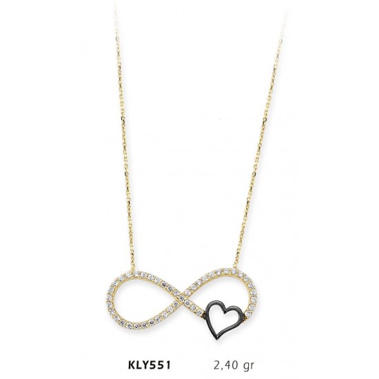 14 Ayar Altın Kalp Sonsuzluk Kolye KLY551