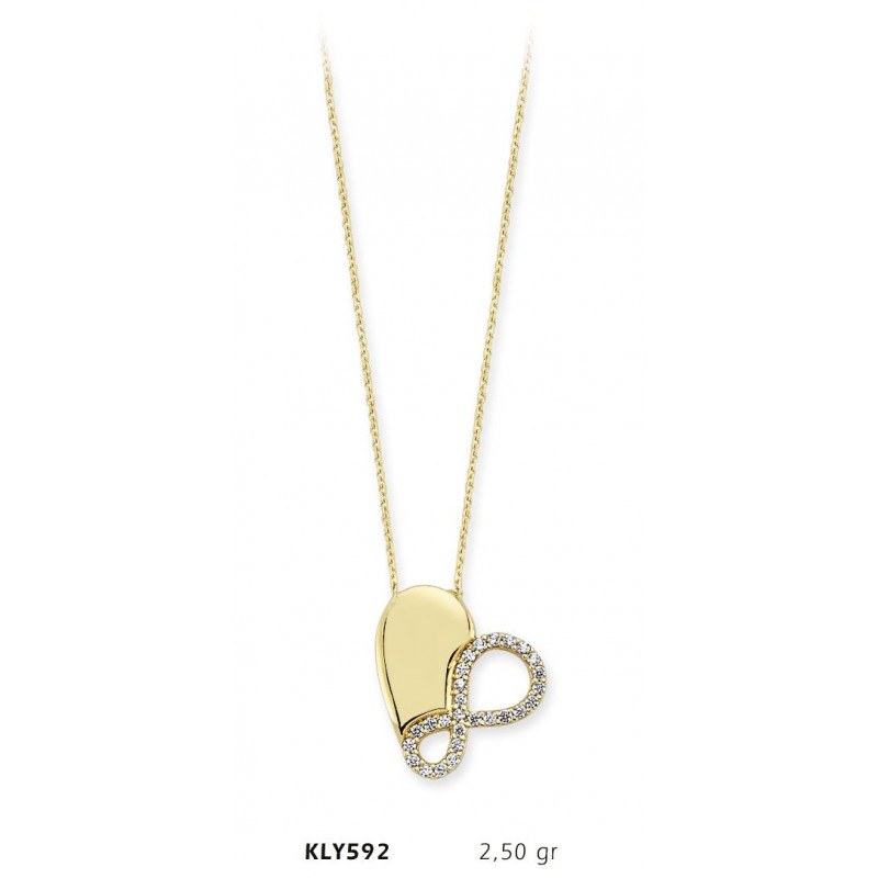 14 Ayar Altın Kalp Sonsuzluk Kolye KLY592