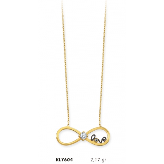 14 Ayar Altın Love Sonsuzluk Kolye KLY604