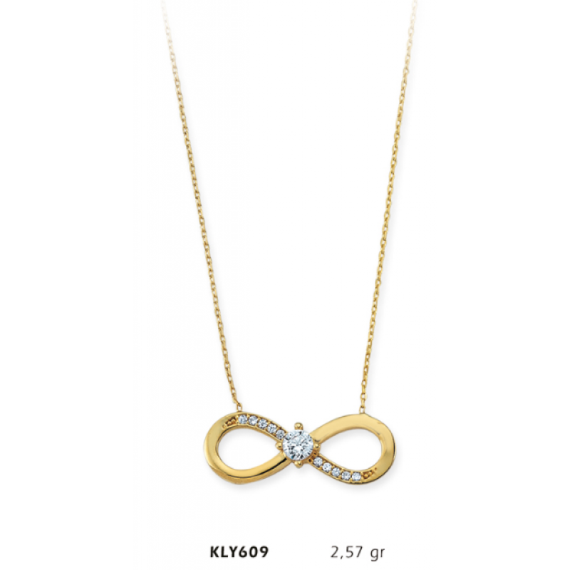 14 Ayar Altın Tektaş Sonsuzluk Kolye KLY609