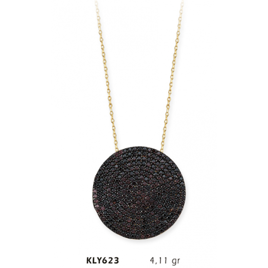 14 Ayar Kahverengi Taşlı Kolye KLY623