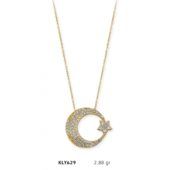14 Ayar Altın Ay Yıldız Kolye KLY629 14 Ayar Altın Ay Yıldız Kolye KLY629
