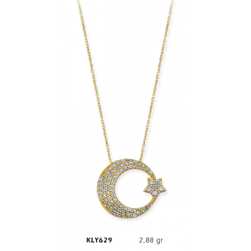 14 Ayar Altın Ay Yıldız Kolye KLY629