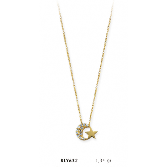14 Ayar Altın Ay Yıldız Kolye KLY632 14 Ayar Altın Ay Yıldız Kolye KLY632