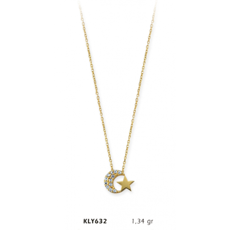 14 Ayar Altın Ay Yıldız Kolye KLY632
