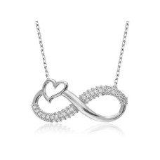 Yarım Taşlı Kalp Sonsuzluk Gümüş Kolye  GMS02