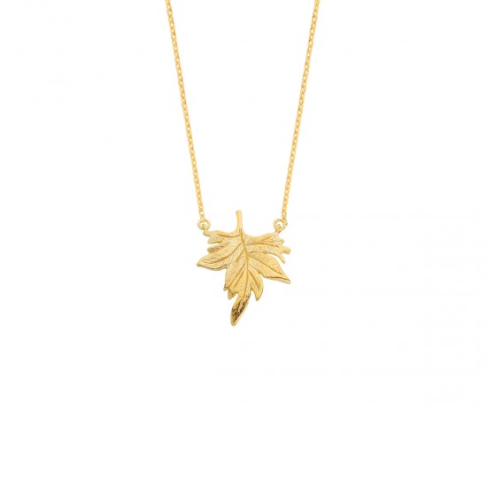 Çınar Yaprağı Altın Rengi Gümüş Kolye GMS16