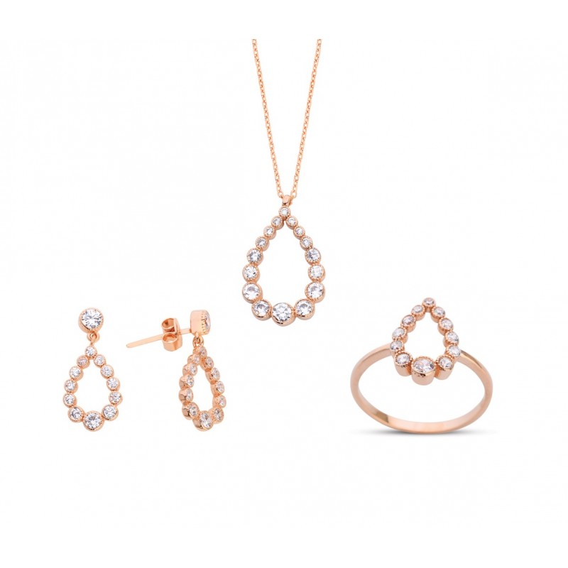 Elmas Montür Süzme Damla Rose Gümüş Set GMS138 Elmas Montür Süzme Damla Rose Gümüş Set GMS138
