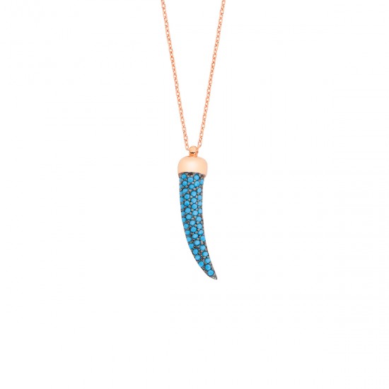 Fil Dişi Firuze Taşlı Gümüş Kolye GMS32