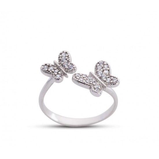 İkili Kelebek Ayarlı Beyaz Yüzük GMS187 İkili Kelebek Ayarlı Beyaz Yüzük GMS187