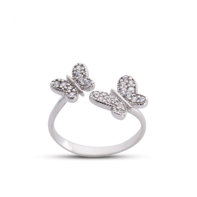 İkili Kelebek Ayarlı Beyaz Yüzük GMS187 İkili Kelebek Ayarlı Beyaz Yüzük GMS187