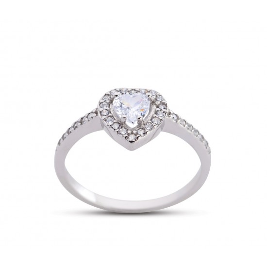 Kalpli Anturaj Beyaz Renk Gümüş Yüzük GMS190 Kalpli Anturaj Beyaz Renk Gümüş Yüzük GMS190