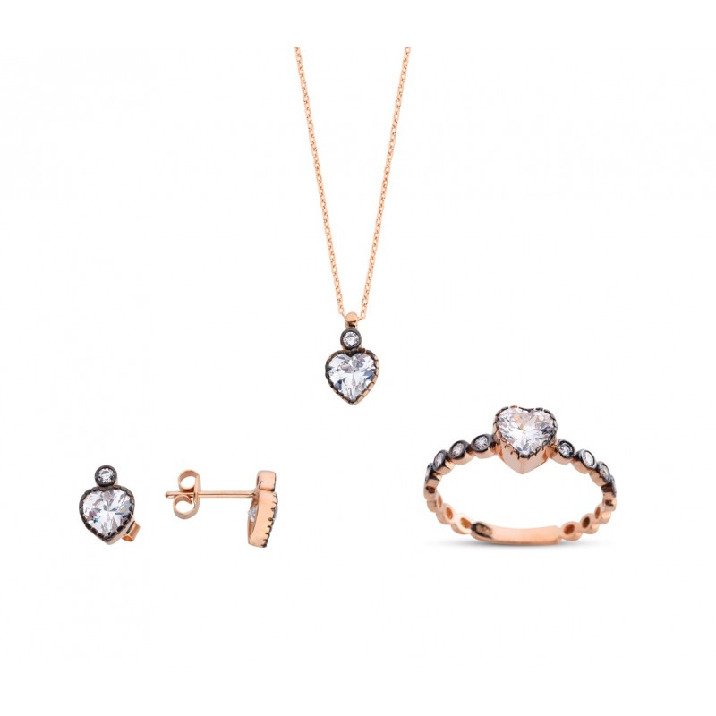 Kalpli Tektaş Rose Gümüş Set GMS142 Kalpli Tektaş Rose Gümüş Set GMS142