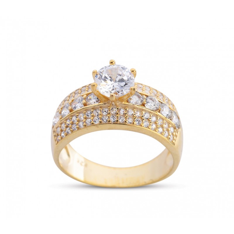 Kanal Tektaş Altın Rengi Gümüş Yüzük GMS195 Kanal Tektaş Altın Rengi Gümüş Yüzük GMS195