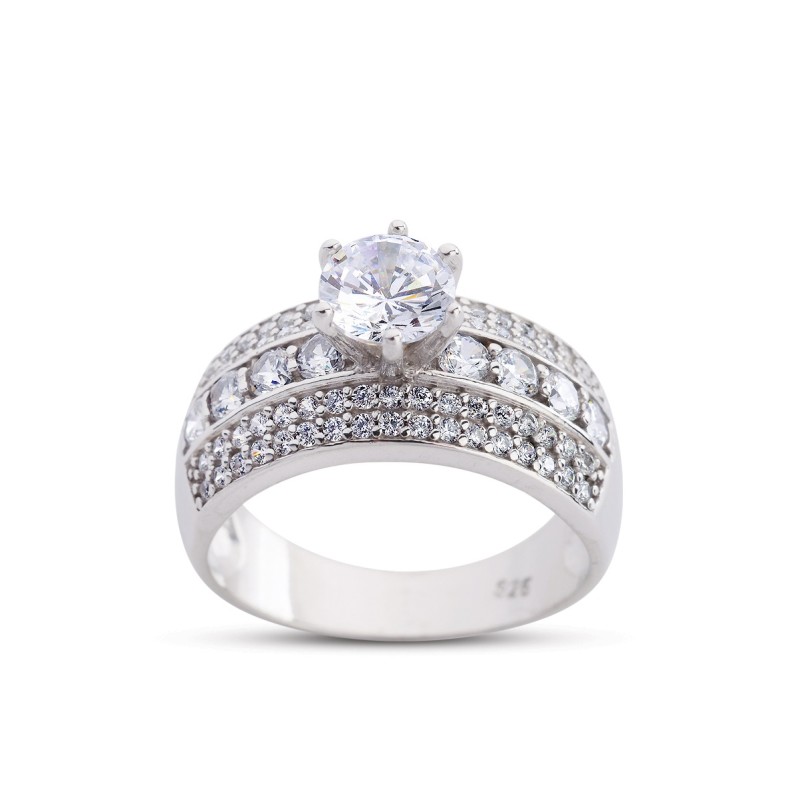 Kanal Tektaş Beyaz Renk Gümüş Yüzük GMS196 Kanal Tektaş Beyaz Renk Gümüş Yüzük GMS196