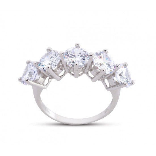 Kral Tacı Büyük Boy Beyaz Gümüş Beştaş Yüzük  GMS203