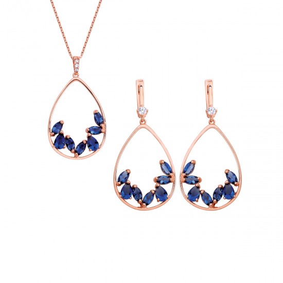 Markiz Damla Safir Renk Taşlı Gümüş Set GMS148 Markiz Damla Safir Renk Taşlı Gümüş Set GMS148