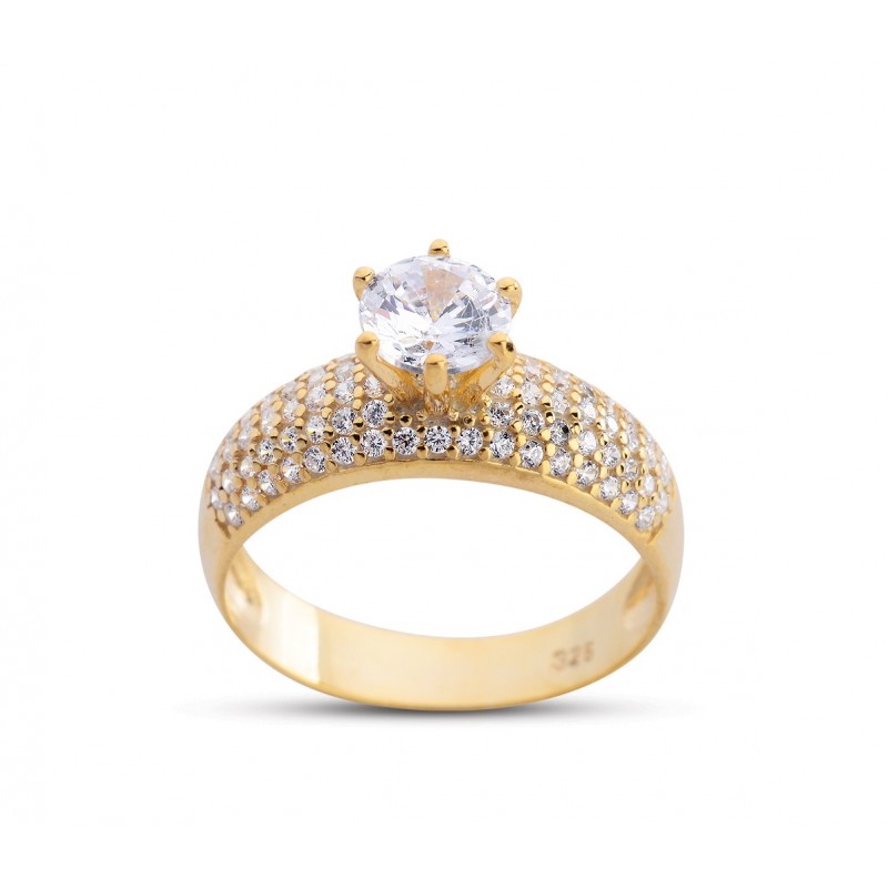 Mikro Tektaş Altın Rengi Gümüş Yüzük – GMS213 Mikro Tektaş Altın Rengi Gümüş Yüzük – GMS213