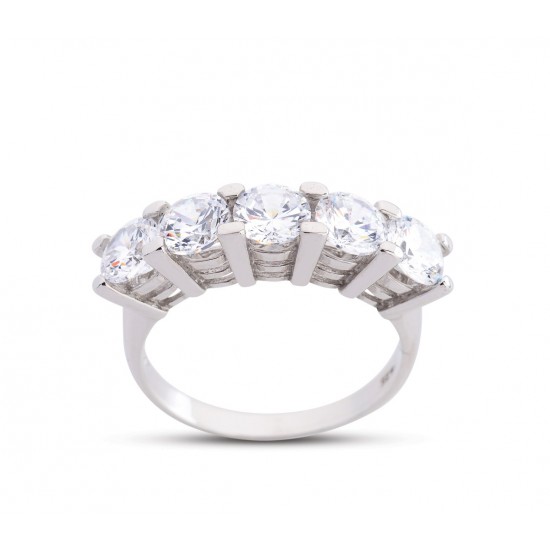 Pırlanta Montür Büyük Boy Beyaz Renk Beştaş Gümüş Yüzük GMS216