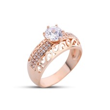 S Motifli Tektaş Rose Renk Gümüş Yüzük GMS228